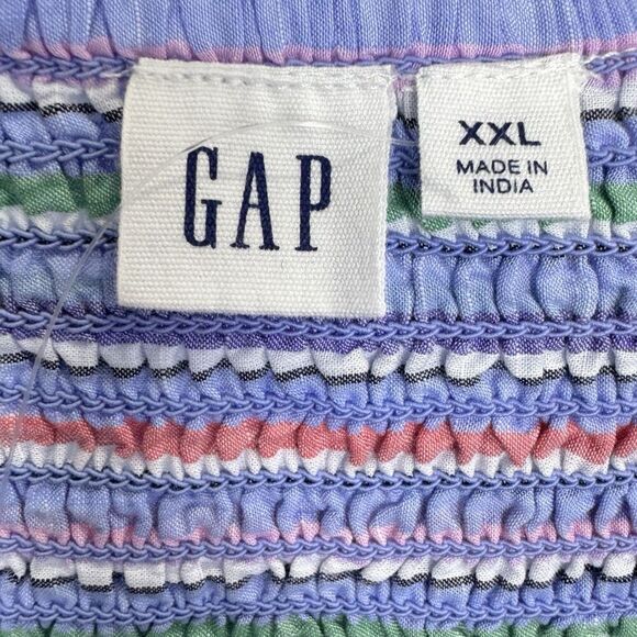 GAP Womens Babydoll Tank Dress XXL Blue Striped Rainbow Smocked Coastal Beachy - Picture 9 of 11